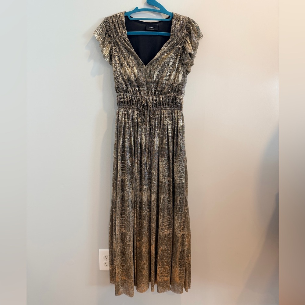 Vici Metallic Gold Midi Dress